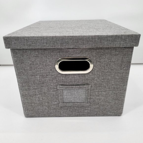 Collapsible File Storage Box w Lid Linen Filing Storage Organizer with Rail New - Picture 2 of 8